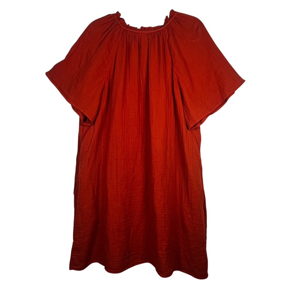 Old Navy Shift‎ Dress Burnt Orange Cotton Gauze Ruffle Neck 100% Cotton Size XL - Picture 2 of 7